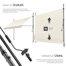 tectake Awning with hand crank - pressure fitted, height adjustable in Beige - Size: 350 cm x 180 cm - thumbnail 3