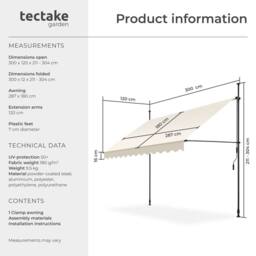 tectake Awning with hand crank - pressure fitted, height adjustable in Beige - Size: 350 cm x 180 cm - thumbnail 6