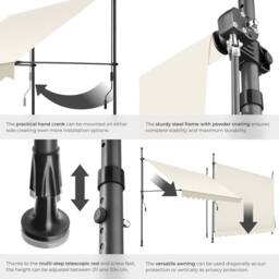 tectake Awning with hand crank - pressure fitted, height adjustable in Beige - Size: 350 cm x 180 cm - thumbnail 5