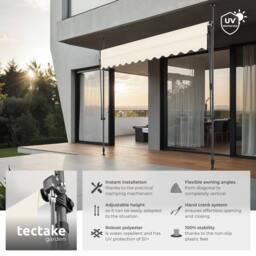 tectake Awning with hand crank - pressure fitted, height adjustable in Beige - Size: 350 cm x 180 cm - thumbnail 2