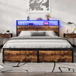Matteo Metal Bed, 4ft6 Double Bed With LED Light Strip & 2 Drawers, 2 USB Port+1 Type in Black - thumbnail 3