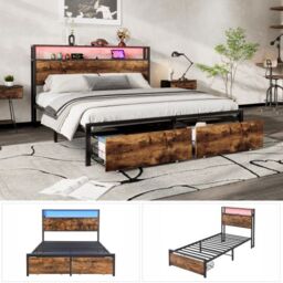 Matteo Metal Bed, 4ft6 Double Bed With LED Light Strip & 2 Drawers, 2 USB Port+1 Type in Black - thumbnail 9