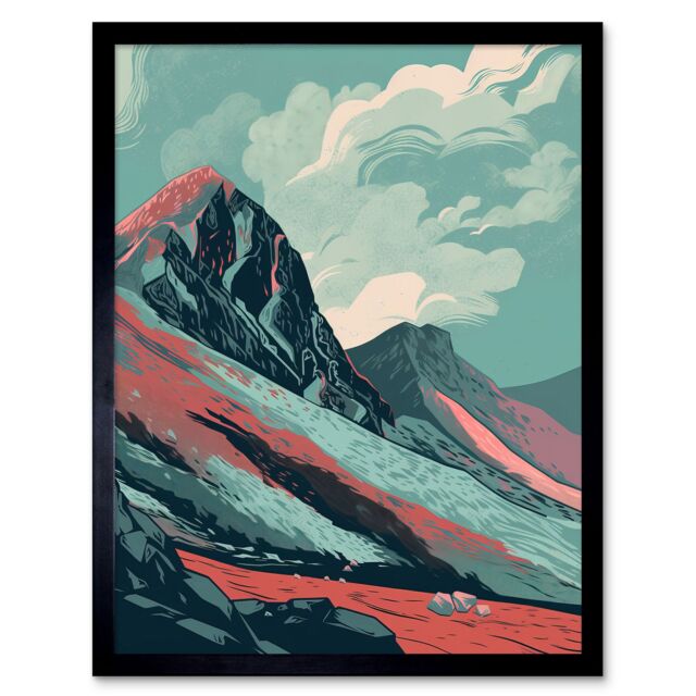 "Artery8 Wall Art Print Scottish Highlands Mountain Landscape Art Framed in Black - Size: W12"" x H16""" - image 1