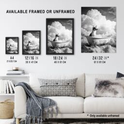 "Artery8 Puppy Bathtub on Mountain Peak Surreal Dog Lover Wall Art Print in Grey - Size: W18"" x H24""" - thumbnail 3