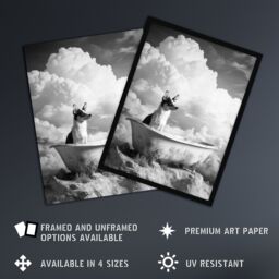 "Artery8 Puppy Bathtub on Mountain Peak Surreal Dog Lover Wall Art Print in Grey - Size: W18"" x H24""" - thumbnail 2