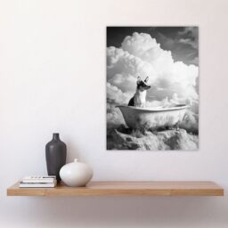 "Artery8 Puppy Bathtub on Mountain Peak Surreal Dog Lover Wall Art Print in Grey - Size: W18"" x H24""" - thumbnail 4