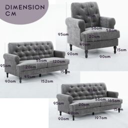 FURNITURE ONE Velvet Tufted Sofa Set, Gray Velvet Sectional Couch Suite-1+2+3 Set in Grey - Size: 1 Pack - thumbnail 3