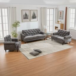 FURNITURE ONE Velvet Tufted Sofa Set, Gray Velvet Sectional Couch Suite-1+2+3 Set in Grey - Size: 1 Pack