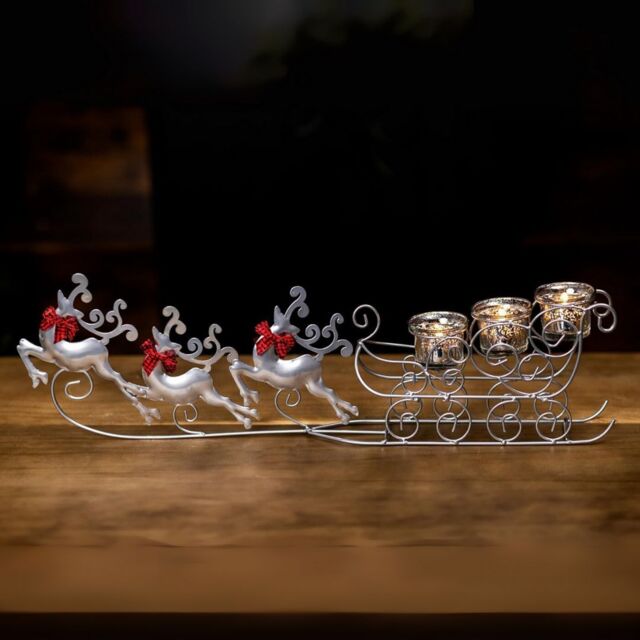 Marco Paul Christmas Reindeer Candle Holder- 3 Pillar Candles in Silver - image 1