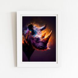 "Warren Reed - Designer Golden Rhino Face Splashart Framed Art Print in White - Size: W16"" x H24""" - thumbnail 1