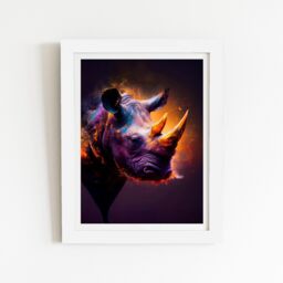 "Warren Reed - Designer Golden Rhino Face Splashart Framed Art Print in White - Size: W16"" x H24""" - thumbnail 2