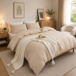Grace Prewashed Microfibre Duvet Cover Set Soft Lightweight Zipper Closure in Beige - Size: Super King - thumbnail 1