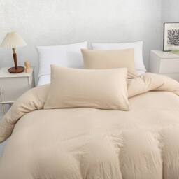Grace Prewashed Microfibre Duvet Cover Set Soft Lightweight Zipper Closure in Beige - Size: Super King - thumbnail 5