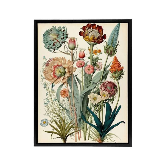 "Artery8 Ernst Haeckel Inspired Wildflowers Framed Canvas Wall Art Print - Size: W18"" x H24""" - image 1