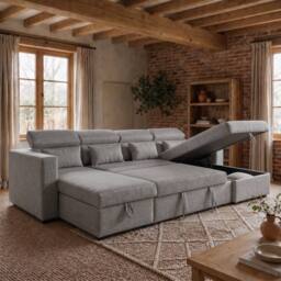 Sofaya Chelsea Sofa Bed Convertible U Shape Linen Couch Hidden Storage in Grey - Size: 4 Person - thumbnail 2