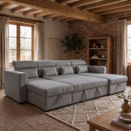 Sofaya Chelsea Sofa Bed Convertible U Shape Linen Couch Hidden Storage in Grey - Size: 4 Person - thumbnail 4