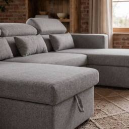 Sofaya Chelsea Sofa Bed Convertible U Shape Linen Couch Hidden Storage in Grey - Size: 4 Person - thumbnail 5