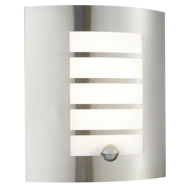 Loops IP44 Outdoor Wall Light PIR Motion Sensor Brushed Steel & Diffuser 7W Warm White - image 1