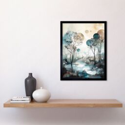 "Artery8 Wall Art Print Snowfall over Autumn Trees in Snowy River Dream Landscape Modern Watercolour Painting Art Framed in Black - Size: W12"" x H16""" - thumbnail 2