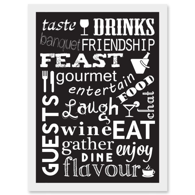 Artery8 Drink Food Feast Wine Kitchen Words Black Quote Artwork Framed Wall Art Print A4 in White - image 1