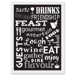 Artery8 Drink Food Feast Wine Kitchen Words Black Quote Artwork Framed Wall Art Print A4 in White - thumbnail 1