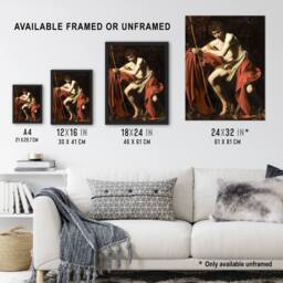 "Artery8 Saint John the Baptist in Wilderness Caravaggio Wall Art Poster Print - Size: W12"" x H16""" - thumbnail 3