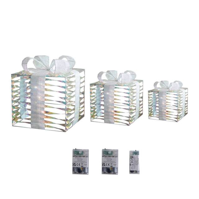 Samuel Alexander 30cm Set of 3 Star Shimmer Christmas Parcels with 90 White LEDs - image 1