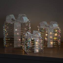Samuel Alexander 30cm Set of 3 Star Shimmer Christmas Parcels with 90 White LEDs - thumbnail 2