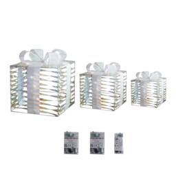 Samuel Alexander 30cm Set of 3 Star Shimmer Christmas Parcels with 90 White LEDs - thumbnail 1