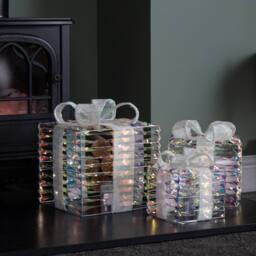 Samuel Alexander 30cm Set of 3 Star Shimmer Christmas Parcels with 90 White LEDs - thumbnail 7