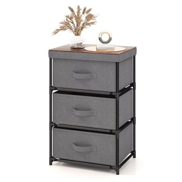 Costway 3 Chests of Drawers 3-Tier Nightstand Organizer Fabric Dresser with Metal Frame in Grey - image 1