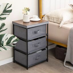 Costway 3 Chests of Drawers 3-Tier Nightstand Organizer Fabric Dresser with Metal Frame in Grey - thumbnail 3