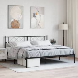 Berkfield Home Metal Bed Frame with Headboard Black Super King Size - thumbnail 2