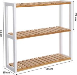 SONGMICS Adjustable 3 Tier Bamboo Shelf for Wall Bathroom or Kitchen in Natural - thumbnail 3