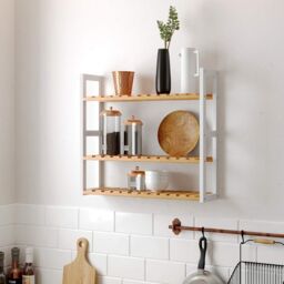 SONGMICS Adjustable 3 Tier Bamboo Shelf for Wall Bathroom or Kitchen in Natural - thumbnail 4