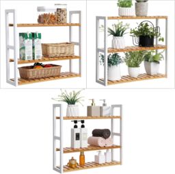 SONGMICS Adjustable 3 Tier Bamboo Shelf for Wall Bathroom or Kitchen in Natural - thumbnail 7