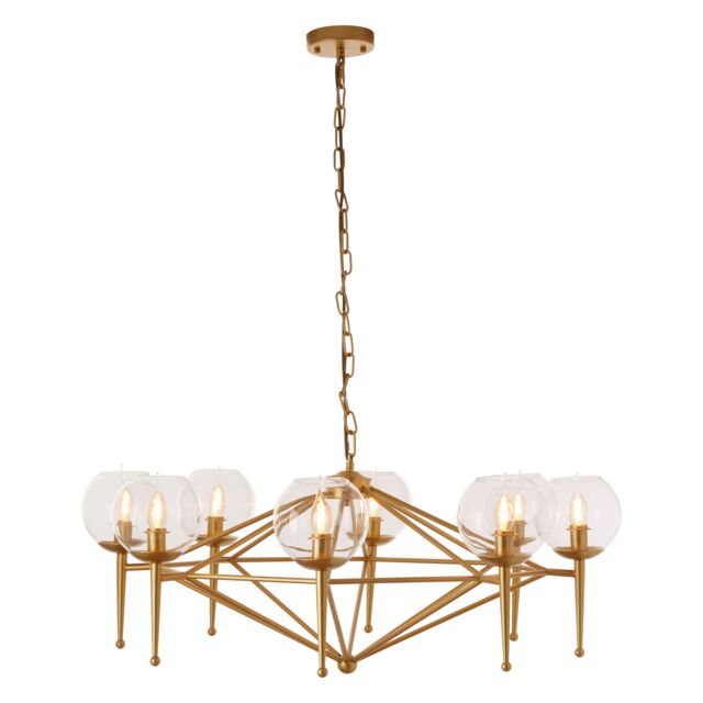 Orsina Gold 8 Arm Geo Pendant Lamp, Mid Century Modern Glass Globe Ceiling Light, Glamorous Geometric Frame Pendant - image 1