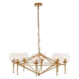 Orsina Gold 8 Arm Geo Pendant Lamp, Mid Century Modern Glass Globe Ceiling Light, Glamorous Geometric Frame Pendant - thumbnail 1