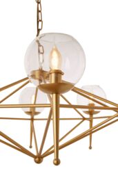 Orsina Gold 8 Arm Geo Pendant Lamp, Mid Century Modern Glass Globe Ceiling Light, Glamorous Geometric Frame Pendant - thumbnail 5