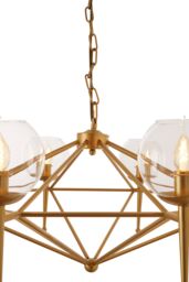 Orsina Gold 8 Arm Geo Pendant Lamp, Mid Century Modern Glass Globe Ceiling Light, Glamorous Geometric Frame Pendant - thumbnail 4