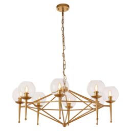 Orsina Gold 8 Arm Geo Pendant Lamp, Mid Century Modern Glass Globe Ceiling Light, Glamorous Geometric Frame Pendant - thumbnail 2