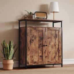 Levede Storage Cabinet Walnut 2 Doors Sideboard Adjustable Industrial Style - thumbnail 2