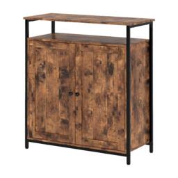 Levede Storage Cabinet Walnut 2 Doors Sideboard Adjustable Industrial Style - thumbnail 1
