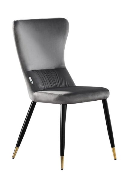 Life Interiors Single New York Modern Velvet Dining Chair with High Back, Black Metal Legs, & Gold Tips in Grey - image 1