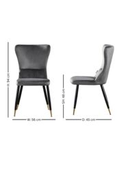 Life Interiors Single New York Modern Velvet Dining Chair with High Back, Black Metal Legs, & Gold Tips in Grey - thumbnail 7