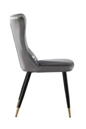 Life Interiors Single New York Modern Velvet Dining Chair with High Back, Black Metal Legs, & Gold Tips in Grey - thumbnail 3