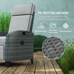 OUTSUNNY Garden Recliner w/ Cushion, Reclining Rattan Chair, Light Grey/Grey in Light Grey - thumbnail 6