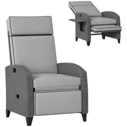 OUTSUNNY Garden Recliner w/ Cushion, Reclining Rattan Chair, Light Grey/Grey in Light Grey - thumbnail 2