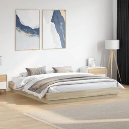 Berkfield Home Bed Frame without Mattress Sonoma Oak 200x200 cm in Brown - thumbnail 1