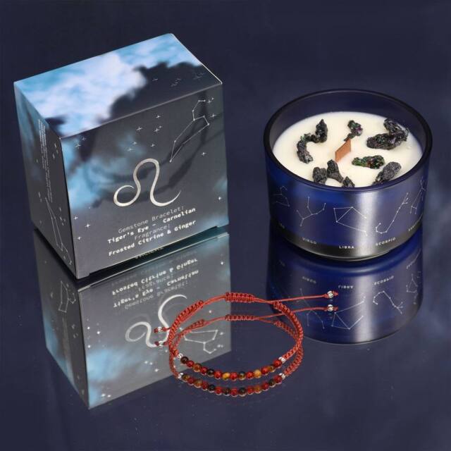 Serenityy Zodiac Crystal Candle with Gemstone Bracelet - Leo in Blue - Size: 1 Pack - image 1